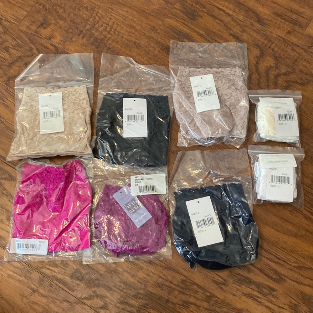 8 pairs of large hanky panky stretch lace v-kini